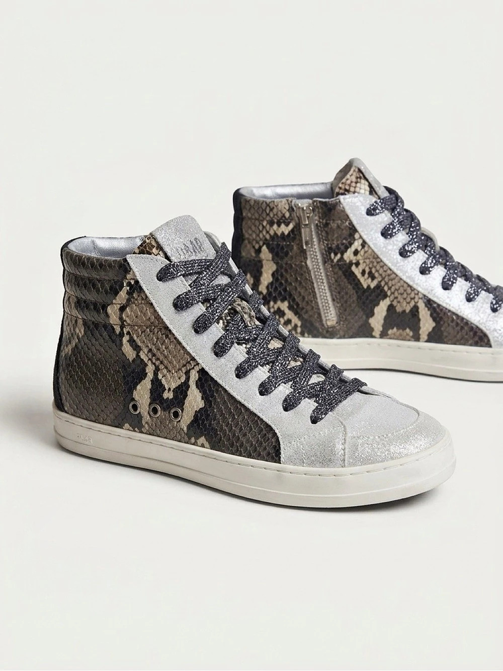 P448 Skate High Top Sneaker opal & snake skin with glitter bracelets